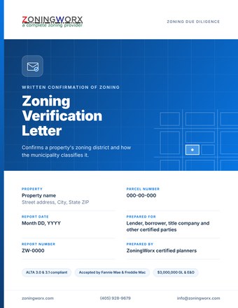 ZoningWorx Zoning Verification Letter cover