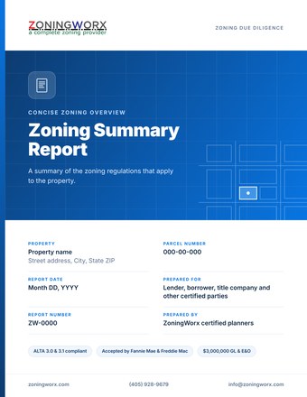 ZoningWorx Zoning Summary Report cover
